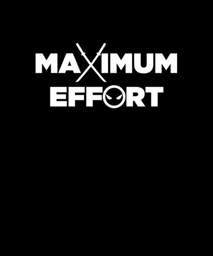 the logo for maximum effort is shown in white on a black background, with two crossed swords