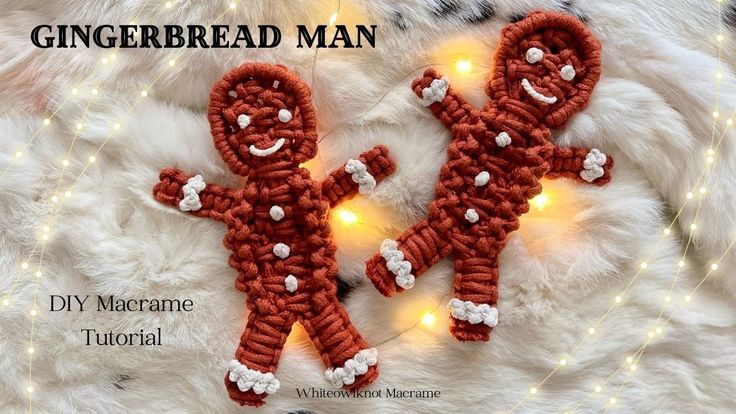 the gingerbread man is made out of yarn and has lights on its legs,