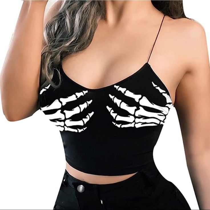 Awesome Crop Tank Perfect For Keeping Cool While Looking Hot! These Skeleton Hands Have Your Summer Wardrobe Needs Covered! S, M, Or L - See Pics For Measurements. Punk, Gothic, Emo, Grunge, Monster, Skull, Skulls, Bones, X-Ray, Undead, Ghoul, Heavy Metal, Pinup, Pin-Up, Festival, Cruise, Gory, Scary, Creepy, Killstar, Iron Fist, Hot Topic, Dolls Kill, Sourpuss, Voodoo Vixen. Fitted Sleeveless Top With Skull Print, Sleeveless Stretch Top With Skull Print, Stretch Sleeveless Top With Skull Print, Casual Fitted Skull Print Tops, Black Stretch Tops With Skull Print, Black Stretch Top With Skull Print, Edgy White Fitted Crop Top, White Fitted Edgy Crop Top, Black Stretch Tank Top For Halloween