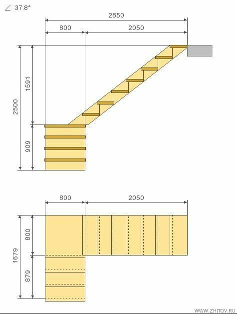 a drawing of a stair case with measurements