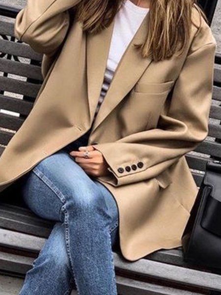 Elegant Solid Loosen Lapel Blazer Camel Blazer Outfits Women, Camel Blazer Outfit, Blazer Outfits Women, Camel Outfit, Sleeve Shawl, Camel Blazer, Women Blazers, Work Blazer, Lapel Blazer