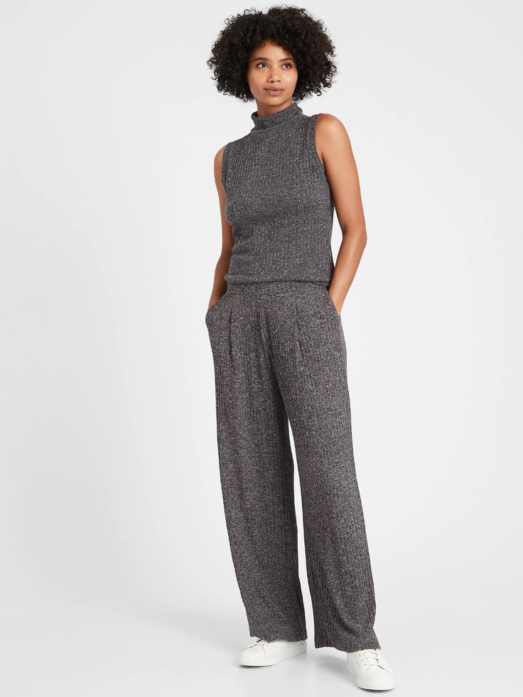 Wide-Leg Ribbed Knit Pant | Banana Republic Knit Pants Outfit, Ribbed Knit Pants, Pants Outfit Work, Ribbed Pants, Outfit Work, Knit Texture, Create Outfits, Clothes Shop, Knit Pants