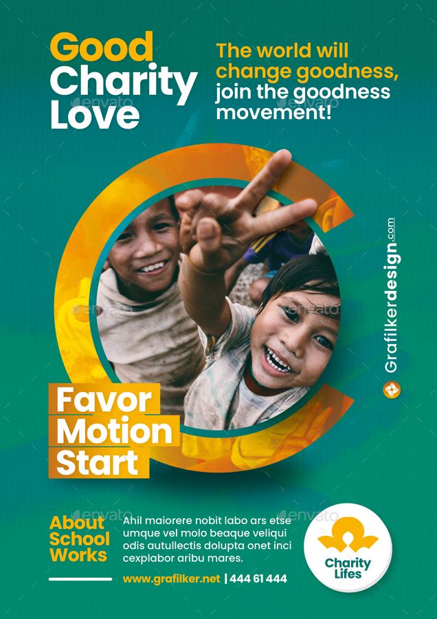 an advertisement for charity love with two children pointing at the camera and smiling - flyers print templates