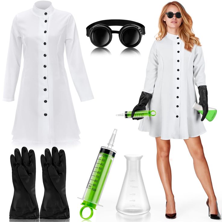 PRICES MAY VARY. What You Will Receive: the package contains 1 piece of scientist lab coat, 1 piece of mad scientist goggles, 1 pair of adult mad scientist gloves, 1 piece of plastic flask and 1 piece of syringe prop, 5 pieces in total, a complete mad scientist costume set, meeting your Halloween dressing needs Reliable and Well Made: our white lab coat is made of quality fabric material, with fine workmanship and smooth surface, not easy to deform or break, soft in texture and reliable to provi Dr Finklestein Costume, Evil Scientist Costume Women, Dexters Lab Costume Women, Dexters Laboratory Costume, Scientist Costume Women Lab Coats, Scientist Costume Women, Mad Scientist Costume Women's, Pharmacy Halloween Costumes, Halloween Mad Scientist Costume