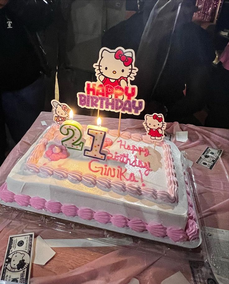 a hello kitty birthday cake with candles on it