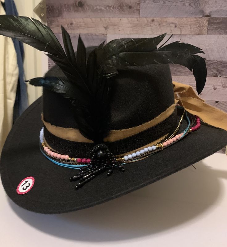 Black boho inspired fedora hat. Women Fedora, Number 13, Fedora Hats, Black Boho, Fedora Hat, Fedora, Cowboy Hats, Caps Hats, Accessories Hats