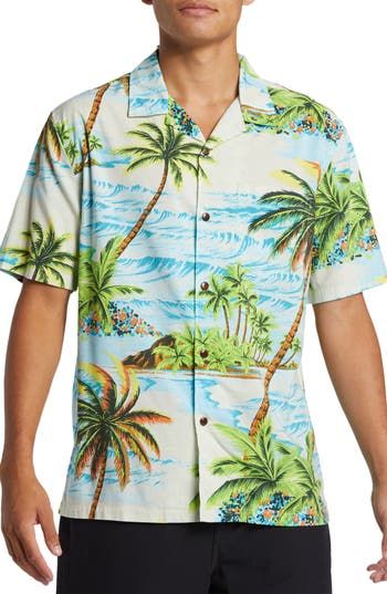 Feel like you're on vacation no matter what you're doing in this island-print camp shirt woven in a light and drapey organic-cotton blend. Front button closure Notched collar Short sleeves Chest patch pocket 57% organic cotton, 43% viscose Machine wash, tumble dry Imported White Hawaiian Camp Shirt For Beach, Printed Camp Collar Shirt For Beach Season, White Hawaiian Shirt With Camp Collar For Vacation, Vacation Shirt With Camp Collar For Beach Season, Hawaiian Style Vacation Shirt With Relaxed Fit, Hawaiian Shirt For Vacation With Relaxed Fit, Casual Hawaiian Shirt With Camp Collar For Vacation, Casual Camp Shirt With Camp Collar For Vacation, Hawaiian Camp Shirt With Graphic Print For Vacation