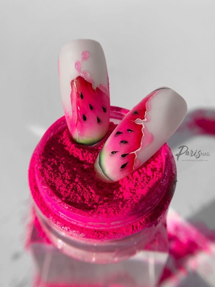 Watermelon Nail Art, Fruit Nail Designs, Acrylic Nails Almond Shape, Boutique Nails, Fruit Nail Art, Water Color Nails, Watermelon Nails, Wow Nails, Pretty Toe Nails