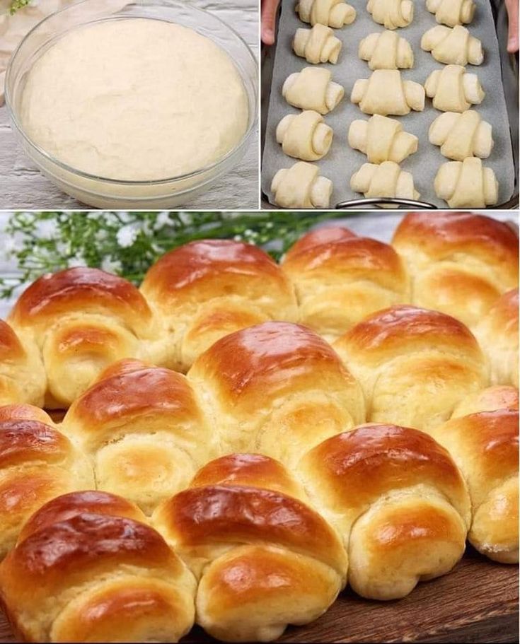 bread rolls are being made and then baked