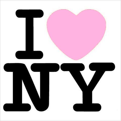 the word i love new york written in black and pink with a heart above it