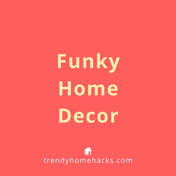 the words funky home decor on a red background