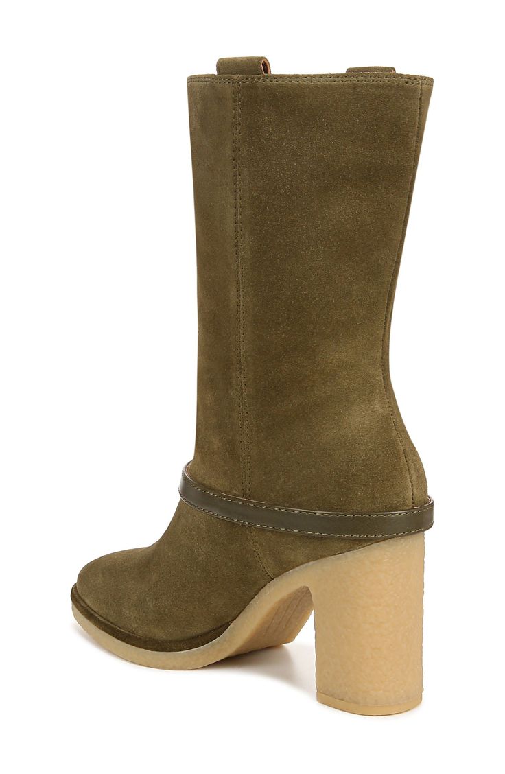 A round toe and wraparound buckle strap balance the sleek leather upper of this pull-on boot that perfectly blends interior comfort with chic city styling. 3 1/2" heel 8" shaft; 11 1/4" calf circumference Pull-on style Leather upper/synthetic lining and sole Imported Franco Sarto, Pull On Boots, Sleek, Leather Upper, Buckle, Nordstrom, Boots, Heels, Leather