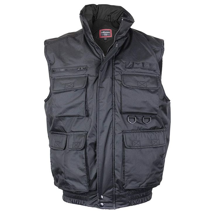 Maximos Men's Fv-126 Multi Pocket Tactical Military Fishing Vest Features: Shell: 100% Polyester / Padding: 100% Polyester / Interior: 100% Polyester One Inside Velcro Pocket Warm Fleece Lined Interior Full Front Zipper Closure With Snap Buttons At Waist And Collar Utility Pockets Perfect For Hunting, Fishing And Other Outdoor Sports. Black Utility Sports Outerwear, Black Military Style Outerwear For Outdoor, Black Combat Style Outerwear With Pockets, Black Military Style Outerwear With Side Pockets, Black Military Outerwear With Multiple Pockets, Black Military Outerwear With Side Pockets, Military Black Outerwear With Side Pockets, Black Tactical Outerwear For Outdoor, Tactical Black Outerwear For Outdoor