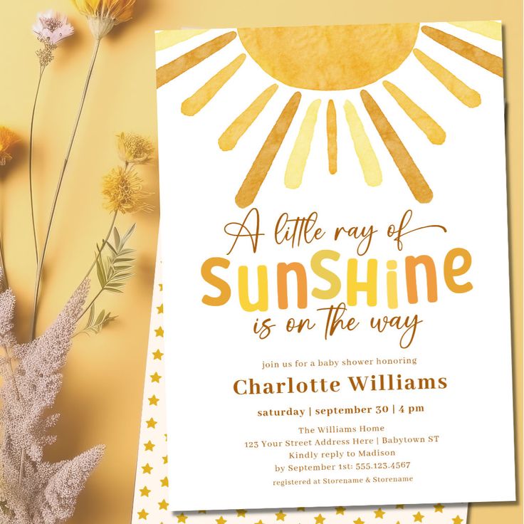 a little ray of sunshine is on the way birthday party card