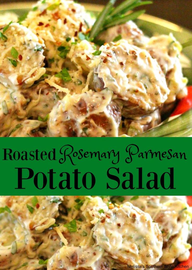 roasted rosemary parmesan potato salad in a bowl