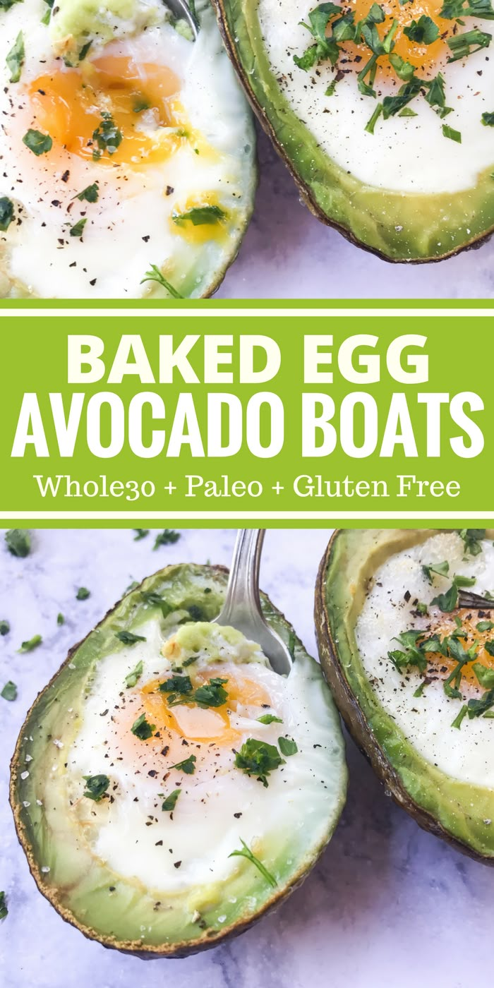 baked eggs in avocado boats with parsley on top and an egg inside