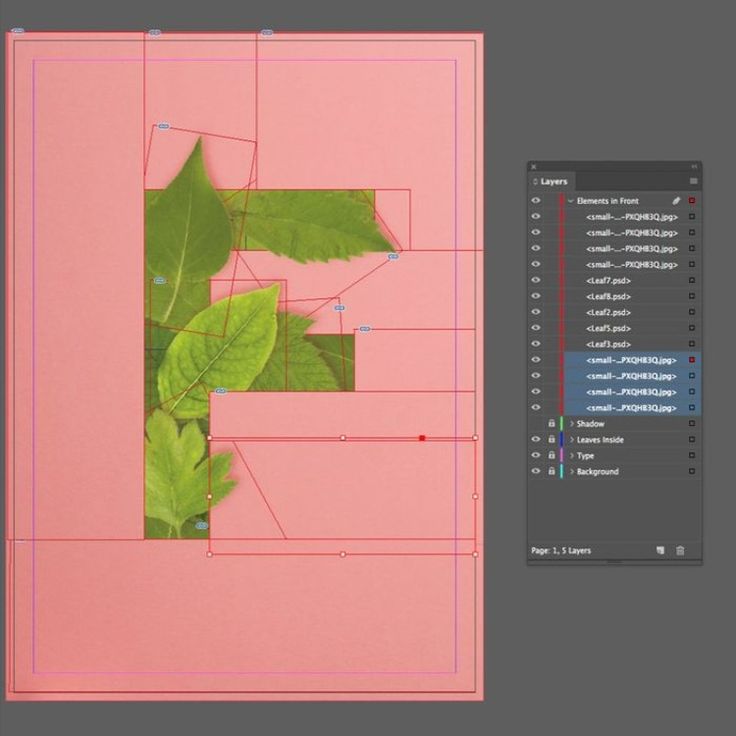 the green leaves are placed on top of the pink background, and it's cut out