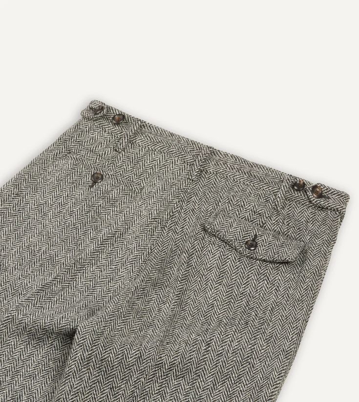 Co Tweed Pants With Pockets For Fall, Fall Tweed Bottoms With Pockets, Tweed Bottoms With Pockets For Work, Formal Tweed Bottoms With Herringbone Pattern, Formal Tweed Pants With Herringbone Pattern, Classic Bottoms With Herringbone Pattern, Tweed Business Bottoms With Welt Pockets, Classic Pants With Herringbone Pattern For Tailoring, Tailored Wool Bottoms With Herringbone Pattern