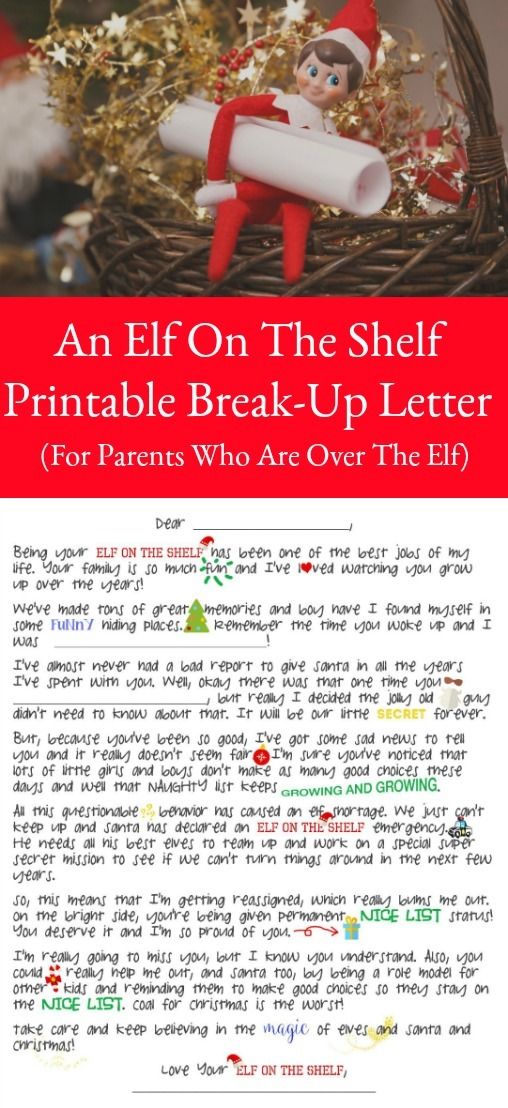 an elf on the shelf printable break - up letter for parents who are over the elf