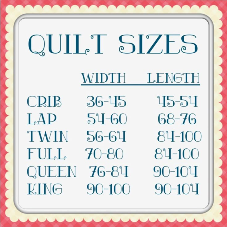 a quilt size chart with numbers on it