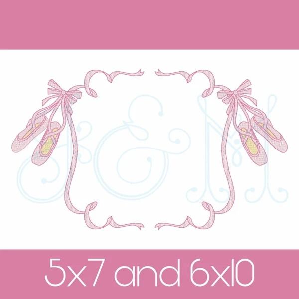 5x7 and 6x10 frame with pink ribbon on white background for embroidery