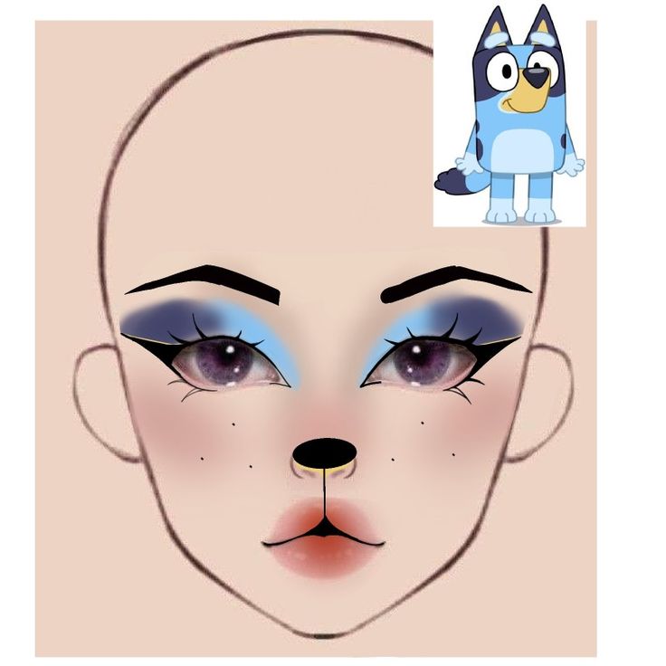 Bluey Halloween Makeup, Bluey Costume Makeup, Blue Cat Makeup, Blue Makeup Looks Halloween, Sonic Makeup Look, Makeup Looks Characters, Bluey Make Up, Bluey Makeup Looks, Make Up Looks Crazy