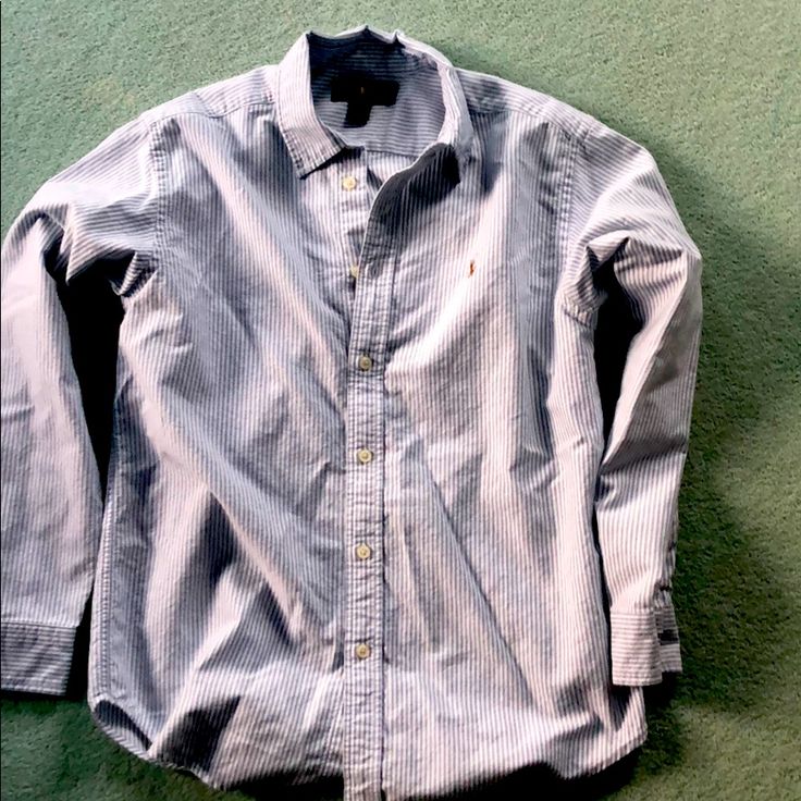 Boys Ralph Lauren Blue/White Pinstriped Button Down Long Sleeved Shirt. Nwot. Washed, Never Worn. :( Size 16. Perfect For Easter! Long Sleeved Shirt, Ralph Lauren Blue, Ralph Lauren Shirt, Kids Shirts, Button Down Shirts, Button Downs, Shirts Tops, Size 16, Button Down Shirt