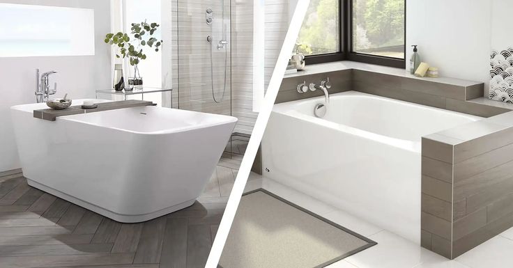 two different views of a bathroom with tub and sink