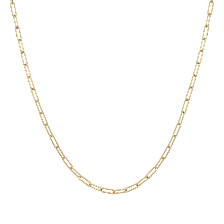 Paper Clip Chain 14K Yellow Gold Links 0.23" x 0.08" 14k Gold Box Chain Necklace With Rectangular Links, Formal Paperclip Necklace With Delicate Chain, Formal Delicate Paperclip Chain Necklace, Classic Link Necklaces With Paperclip Chain, Classic Link Chain Necklace With Paperclip Design, Classic Link Chain Necklace With Paperclip Detail, Classic Link Chain Necklace With Paperclip Chain, Classic Paperclip Chain Link Necklace, Formal Paperclip Chain Necklace