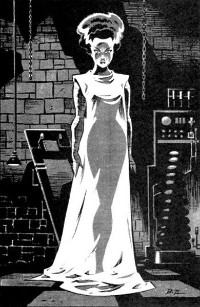 a woman standing in front of a brick wall wearing a white dress and headdress