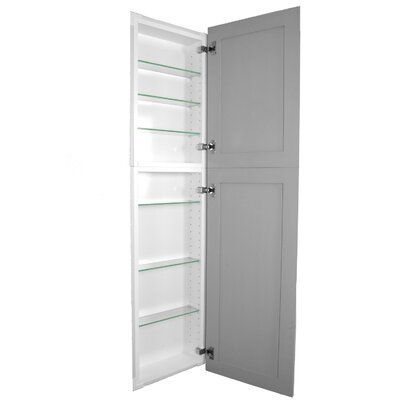 an open white cabinet with shelves and glass doors