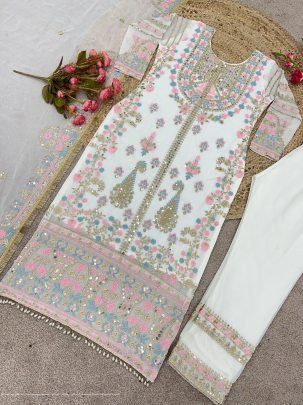 Calorie Workout, Full Sleeve Top, Kurtis With Pants, Heavy Embroidery, Sequence Work, Dupatta Set, Lace Border, Work Tops, Top Fabric