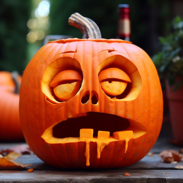 a carved pumpkin with an evil face on it