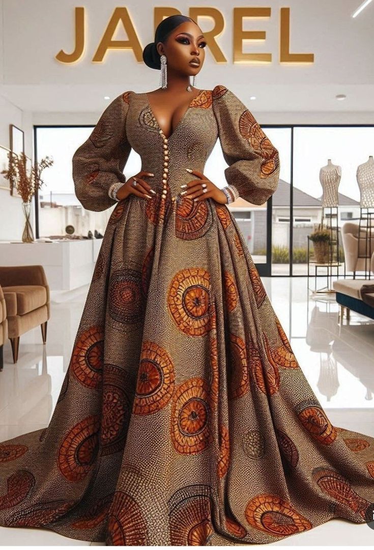 Chick by Jarel African Wax Styles Woman Dresses, Long Ankara Gowns For Women, African Wear For Ladies, Ankara Dress Designs, African Traditional Wear, African Party Dresses, Ankara Long Gown Styles, Office Clothes, Woman Suit