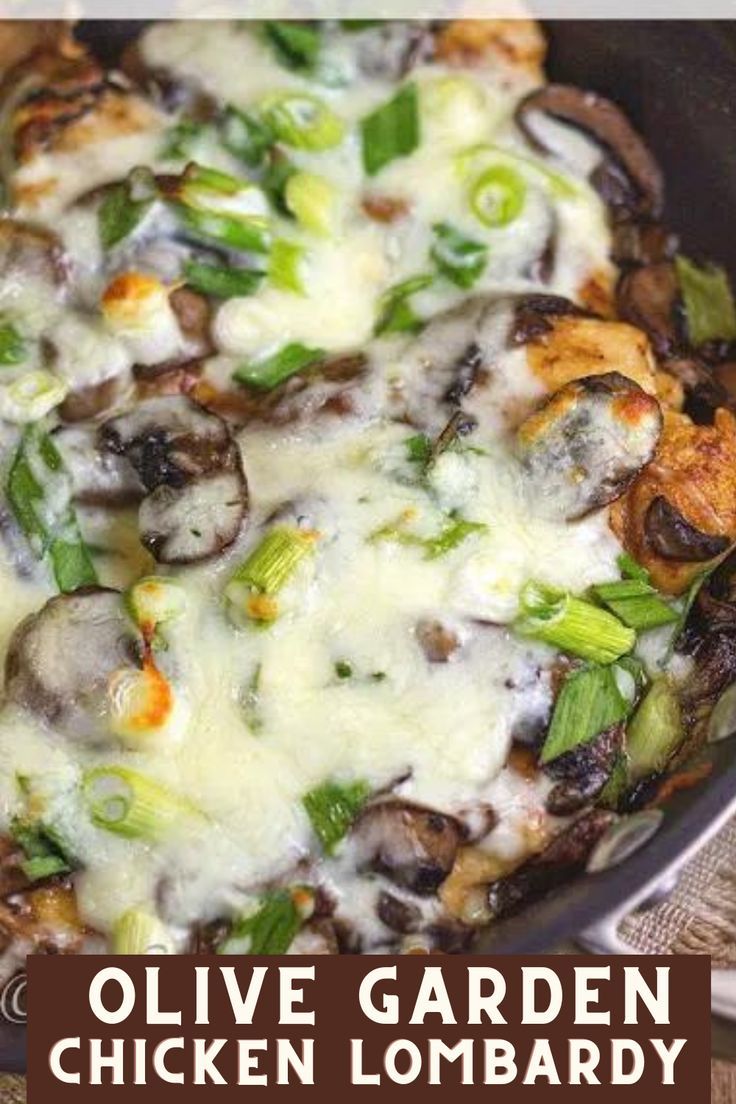 a casserole dish with mushrooms, green onions and cheese on it in a pan