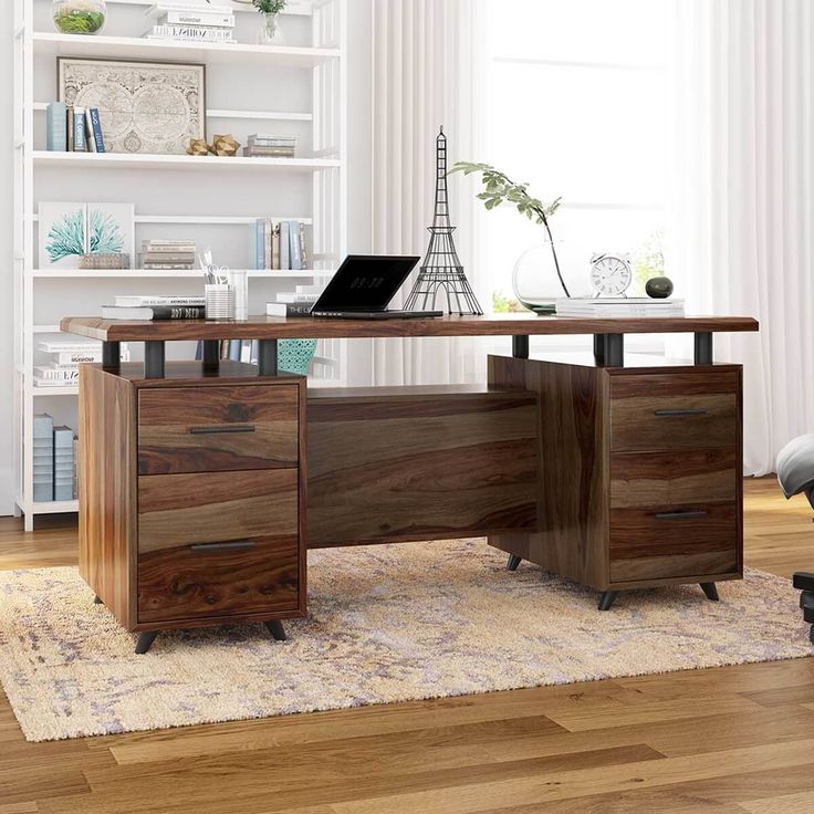 a wooden desk sitting on top of a hard wood floor