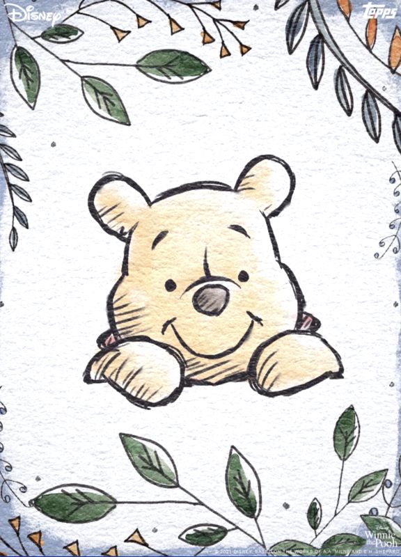 a drawing of a teddy bear with leaves around it