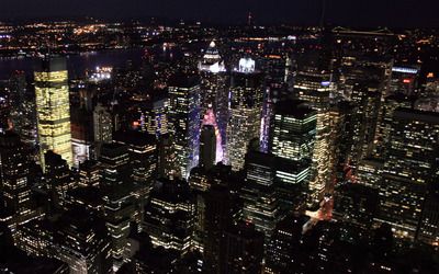 an aerial view of new york city at night