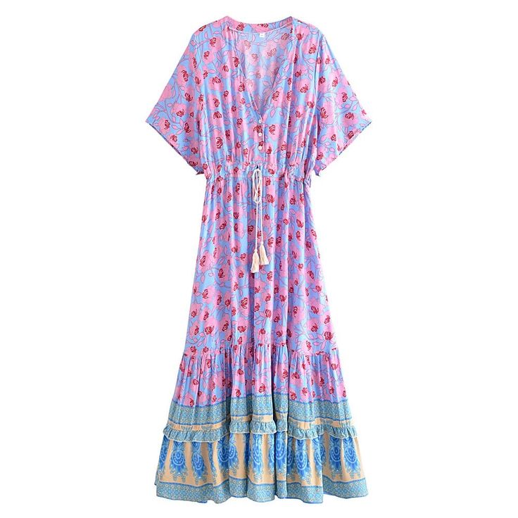 wickedafstore 0 as picture / S Indigo Boho Maxi Dress Summer Boho Print V-neck Maxi Dress, V-neck Boho Print Maxi Beach Dress, Vintage Chic Fashion, Printed Rayon V-neck Maxi Dress, Bohemian Cotton Tie-dye Maxi Dress, Bohemian Block Print V-neck Maxi Dress, Vintage Boho Dress, Boho Chic Dress, Boho Maxi