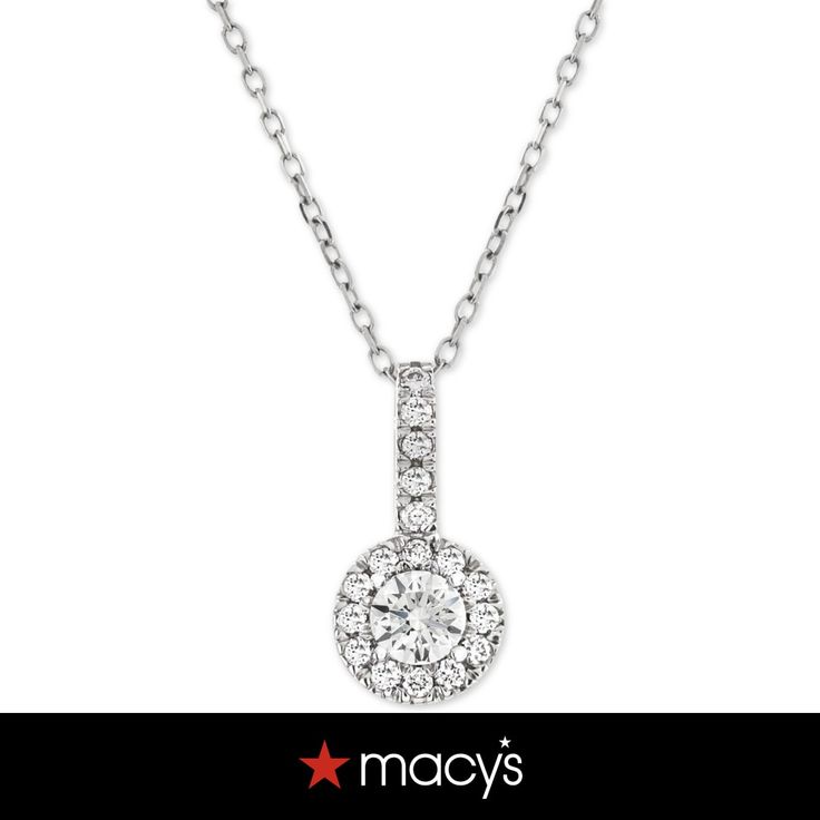 in stock Classic Macy's Jewelry With Halo Design, Macy's Jewelry With Halo Round Cut Design, Macy's Diamond Necklace With Round Diamond Accents, Macy's Round Diamond Necklace With Diamond Accents, Macy's Round Cut Jewelry With Halo Setting, Macy's Round Cut Halo Design Jewelry, Classic Macy's Necklace In Cubic Zirconia, Classic Macy's Necklace With Cubic Zirconia, Macy's Halo Design Round Cut Jewelry