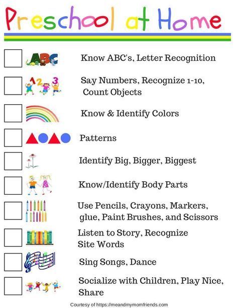 the preschool at home checklist with numbers and colors