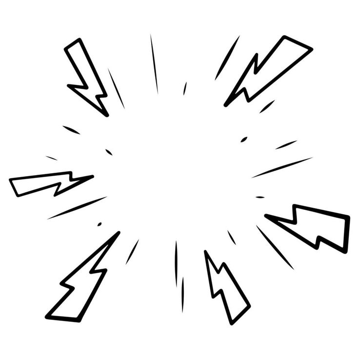 a black and white drawing of an explosion with arrows in the center, on a white background