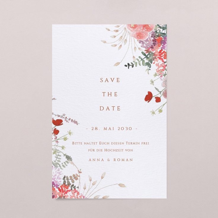 save the date card with watercolor flowers