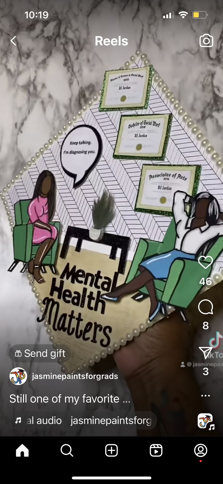 the mental health matters app is displayed on an iphone screen, with two people sitting at a table