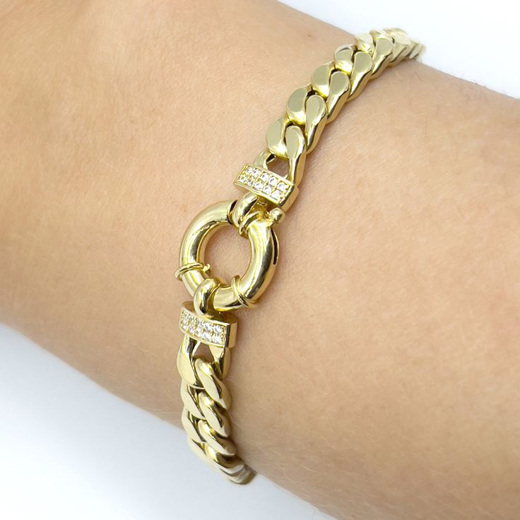 14K Solid Yellow Gold Miami Cuban Bracelet / Solid Gold Heavy Chain / 14k Gold Thick Chain / Gold Miami Chain / Solid Gold Thick Bracelet This 14k Solid Gold Cuban bracelet is perfect for layering and will add a unique and chic vibe to your stack. Cuban chain bracelet would make a perfect gift that will last a life-time! PRODUCT DETAILS Made to order Gold: 14K Solid Gold Avg.Width: 7.00- 7.15 mm Avg. Weight: 7.50- 8.50 grams Stone: Zircon Bracelet length available: 5.00 inches- 8.00 inches 📦 PA Elegant Round Cuban Link Bracelet, Tarnish Resistant, Yellow Gold Chain Link Diamond Bracelet For Gift, Yellow Gold Diamond Bracelet With Curb Chain, Elegant Round Cuban Link Bracelet Tarnish Resistant, Elegant Cuban Link Bracelet Tarnish Resistant, Elegant Tarnish Resistant Cuban Link Bracelet, Yellow Gold Cuban Link Bracelet, Luxury Gold Chain Bracelet With Clasp, Luxury Yellow Gold Bracelets With Clasp