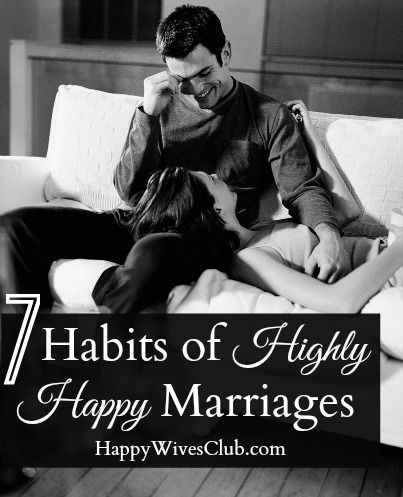 a man and woman sitting on top of a couch next to each other with the caption 7 habitts of highly happy marriages