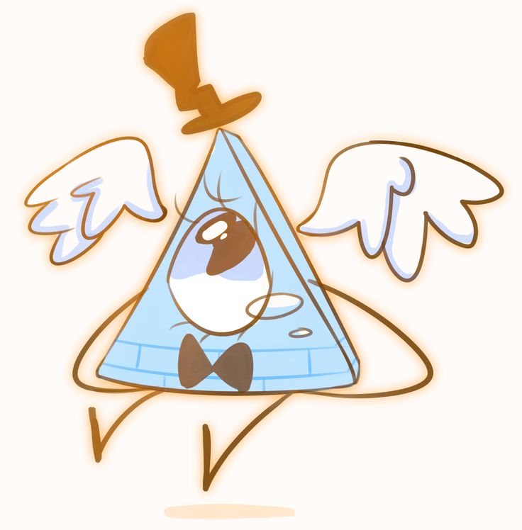 an animated triangle with angel wings and a bow tie on it's head, in front of a white background