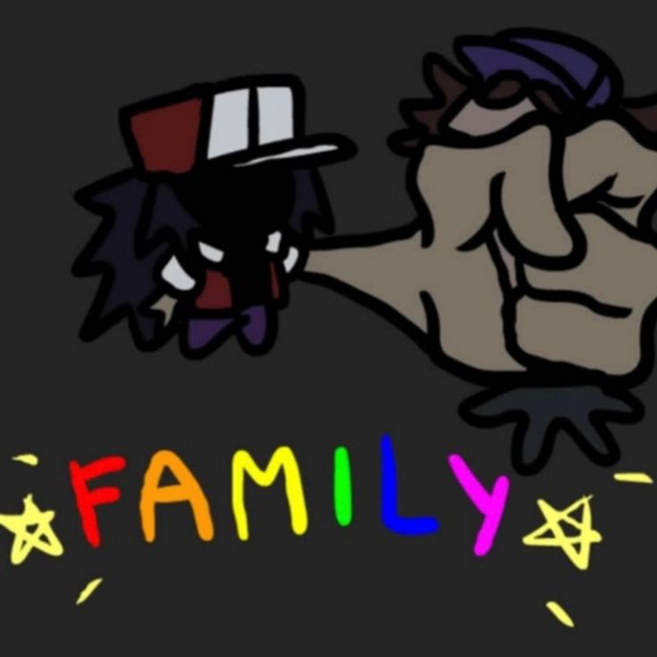 an image of a cartoon character with the word family written in multicolored letters