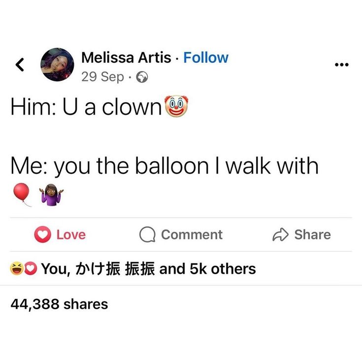 two tweets are shown with the caption'i am u a clown me you the balloon walk with love '