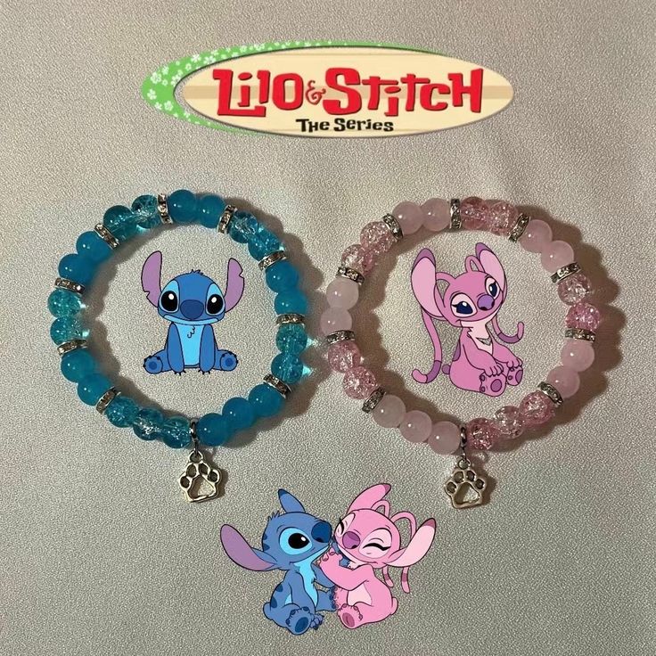 Stitch & Angel Matching Beaded Bracelets Message me if sizes need to be changed Available sizings are- 15cm, 16cm, 17cm, & 18cm Stitch Disney Bracelet, Matching Items For Best Friends, Matching Bracelets Characters, Stitch Bracelet Ideas, Matching Character Bracelets, Beaded Themed Stretch Bracelet For Friendship, Pink Adjustable Themed Beaded Bracelets, Adjustable Pink Themed Beaded Bracelets, Pink Themed Adjustable Beaded Bracelets